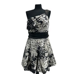 Speechless Cream/Black Whimsigoth One Shoulder Satin Bubble Hem Y2K Dress Size13